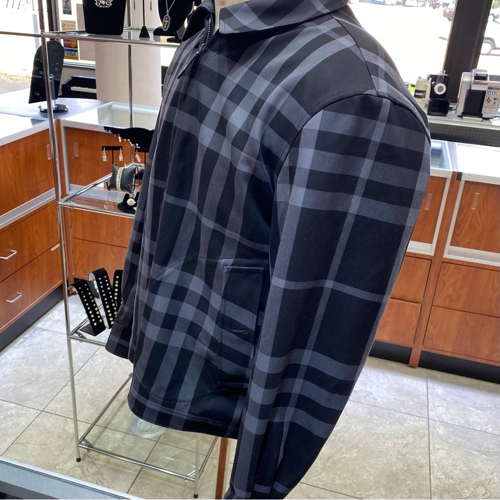 Reversible Check Cotton Burberry Harrington Jacket Black & Gray Men’s Large - Picture 2 of 11